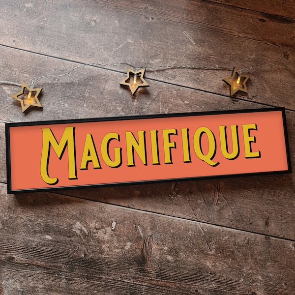 Magnifique Framed Metal Print: Retro Typography Bar Sign