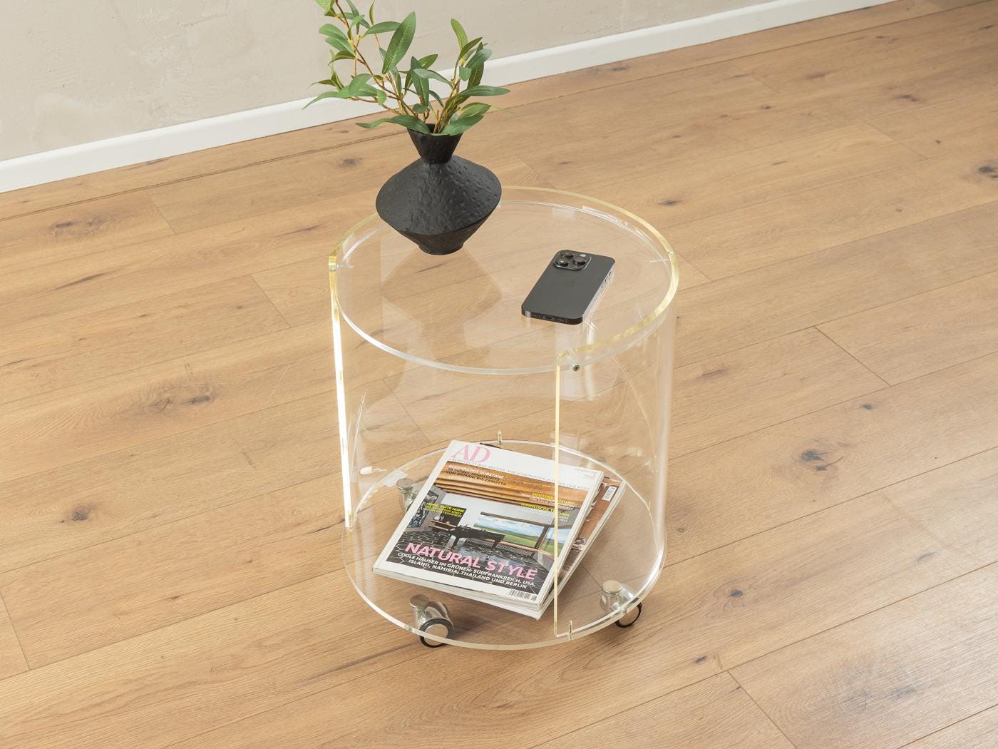 80s side table, acrylic, trolley, transparent, 90s, vintage