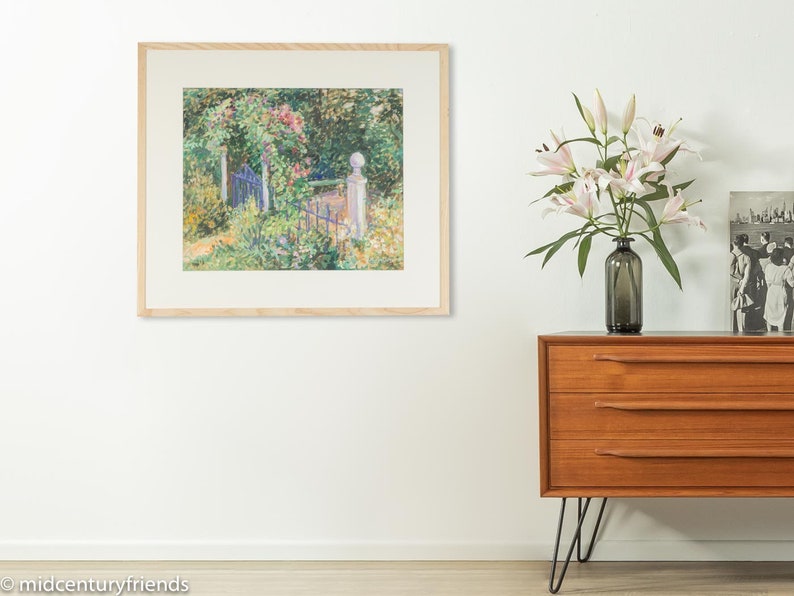 Jardín encantado, acrílico sobre papel, 81 x 71 cm, pintura original, vintage, 1998 imagen 3
