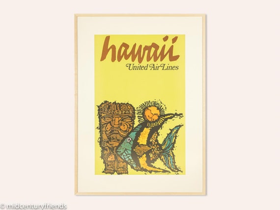 60s Poster, Hawaii, United Airlines, James Jebavy, 50s, Vintage 