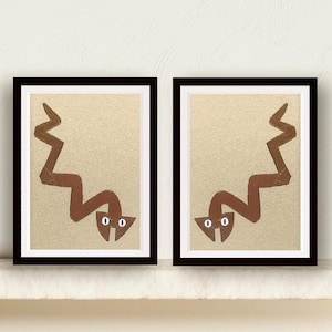 Set di 2 opere d'arte raffiguranti coppie di serpenti, opere d'arte incorniciate in lamina d'oro 15x20 cm, regalo d'arte tribale per gli amanti dei serpenti, decorazione preispanica per camera da letto dorata