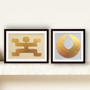 Set regalo di 2 pezzi d'arte ispirata alla Colombia, eredità ancestrale del Sud America, decorazioni simboliche dorate per la camera da letto, pezzi con cornici significative