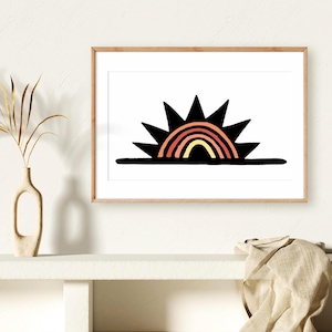 Andean Sun Print A0, Peruvian Printable Art, Rainbow Sun Wall art Horizontal, Tribal Design Poster, Indigenous Decor Download