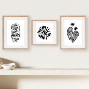 Taino Decor, Puerto Rico Artwork, White Black Wall Set of 3, Love inspired Prints, Dominican art, Ethnic Caribbean Fine Art