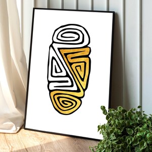 Lienzo Abrazo Abstracto Dorado, Pintura Acrílica Taína, Decoración Caribeña