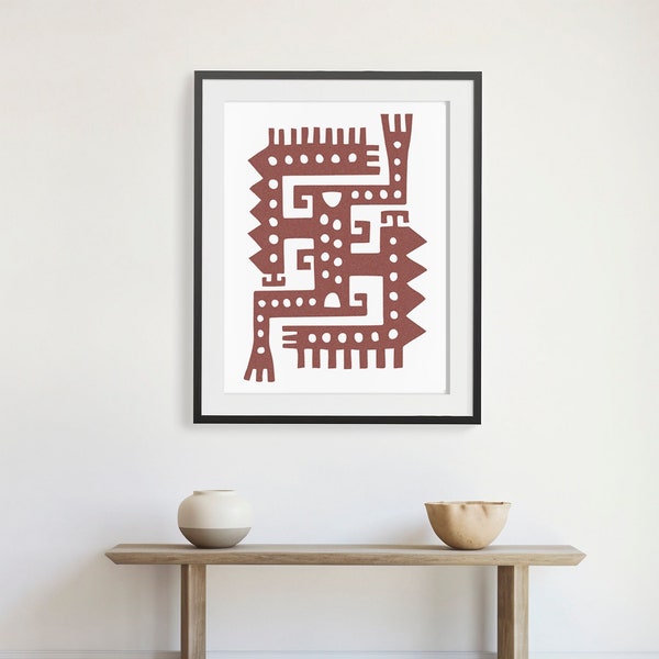 Peru inspired Wall print A0, Modern Tribal Wall decor Download 33x47 inch, Hallway Minimal Poster, Printable Plant Shapes Illustration