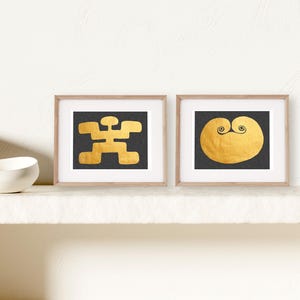 Quimbaya Kolumbien inspirierte Set von 2 Limitierte Volksmalereien 20x30 cm, Schutzsymbole Geschenk Kunstwerk, Präkolumbianisches Südamerika Dekor