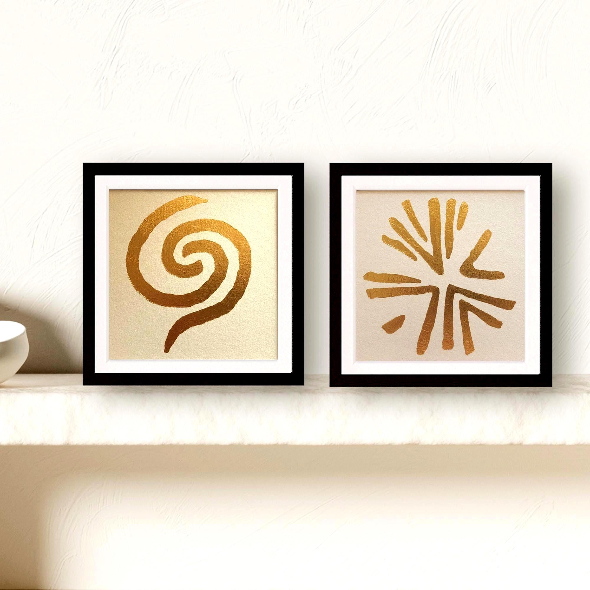Taino Art Print Set: Gold Caribbean Sun & Spiral, Black Framed - Etsy