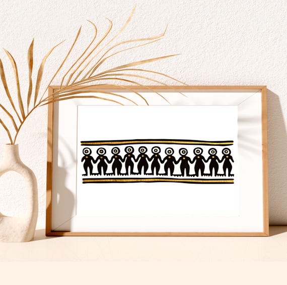 Colombian Indigenous Art Print: Gold Accented Women, Friendship Gift (8x12 inch)