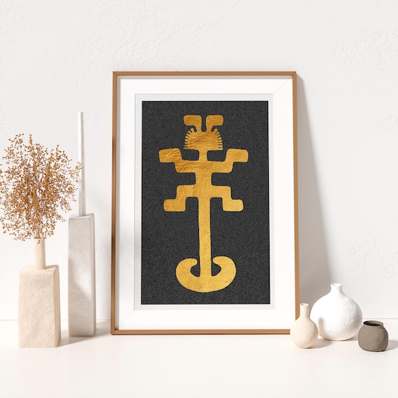 Gold Jaguar-Man Painting: Colombian Indigenous Art Print, 8x12 inches