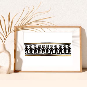 Illustrazione in oro limitata ispirata agli indigeni colombiani, 15 x 20 cm, regalo per l'amicizia tra donne, illustrazione popolare dipinta a mano, decorazione per camera da letto femminile.