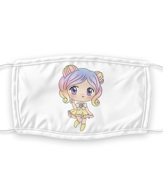 chibi girl manga anime adult face mask polyester 7" x 35" elastic loops  wash and reuse made in the usa small company