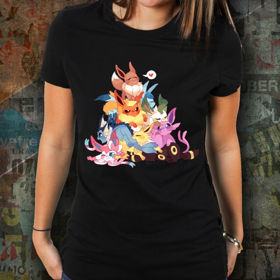 Eevee Evolutions Pokemon Womens Tshirt Glaceon Sylveon Eevee Flareon Jolteon Espeon Umbreon Vaporeon Pokemon Go Leafeon Treasure Tee