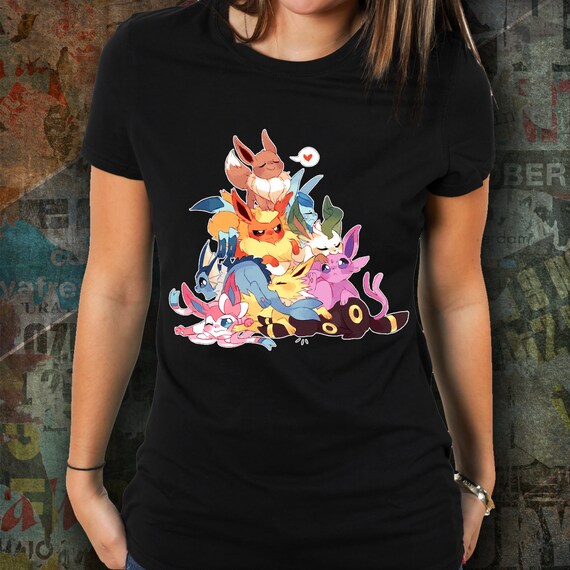 Eevee Evolutions Pokemon Womens Tshirt Glaceon Sylveon Eevee Flareon Jolteon Espeon Umbreon Vaporeon Pokemon Go Leafeon Treasure Tee