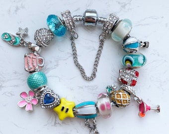 Summer Fun Style .925 Sterling Silver Beach Blue Crystal Enamel Charm Bead NEW Summer Fun Style .925 Sterling Silver Beach Blue Crystal Enamel Charm Bead NEW