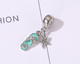 Vintage Sterling Silver and Enameled Sandal Flip Flop Charm