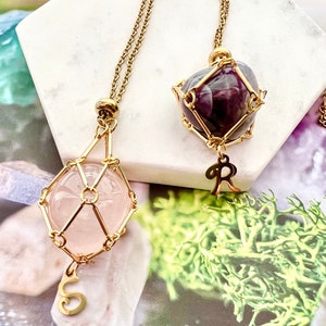 Initial letter Gold Gem Holder necklace , 18k gold plated Stainless steel crystal holder necklace ,  Stone holder necklace