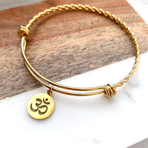 OM bracelet, Ohm bangle bracelet,  OM birthstone bracelet, birthstone Om bracelet,  OM Initial bracelet,  Custom Om Bracelet