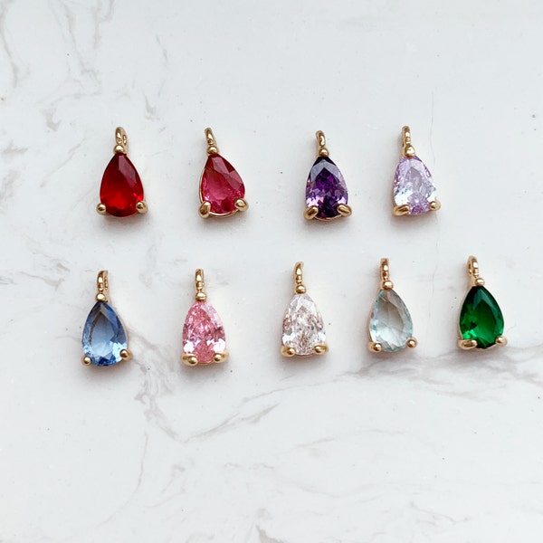 Golden teardrop CZ charm pendant, CZ earring teardrop pendant,  CZ teardrop birthstone jewelry, bridesmaid earring pendant