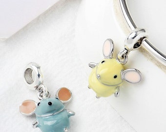 Cute little mouse charm, Enamel Mouse Charm, Mouse dangle charm for bracelet making, Mouse Charm fits brand name bracelets