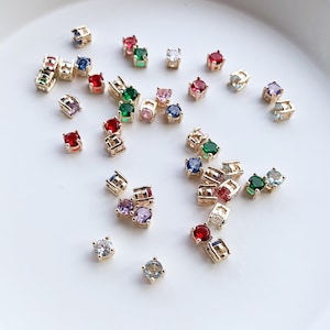 Golden 4mm CZ slide charm, CZ square slide charm,  CZ birthstone jewelry, 4mm birthstone charm