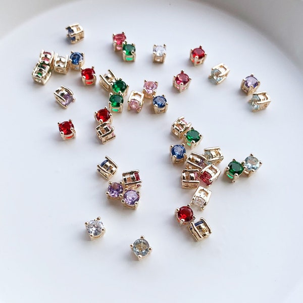 Golden 4mm CZ slide charm, CZ square slide charm,  CZ birthstone jewelry, 4mm birthstone charm