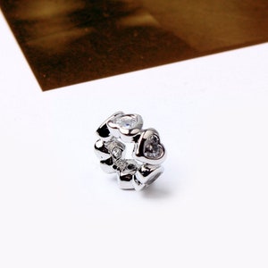 Bracelet silver heart spacer charm, Spacer charm for bracelet, Silver Sparkly Spacer charm, CZ Spacer Charm
