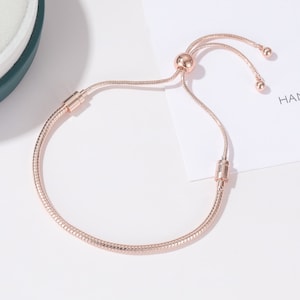 Rose Gold Bracelet, Rose Gold Plated Bracelet, European Style Rose Gold Charm Bracelet, Rose Gold charm Bracelet,  adjustable bracelet