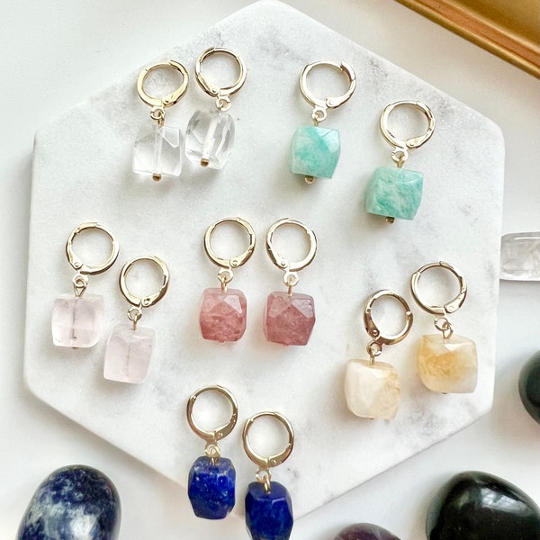 Natural healing crystal geometry cut earrings, Natural crystal Pendant earrings ,  Natural gemstone earrings,  healing Stone Earrings
