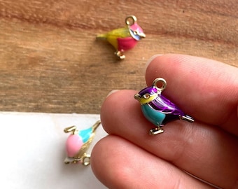 5 pc Enamel bird charm,  5pc Enamel Bird Pendant, Enamel Cute 3D bird charm, 3D bird pendant, Bird charm for jewelry making
