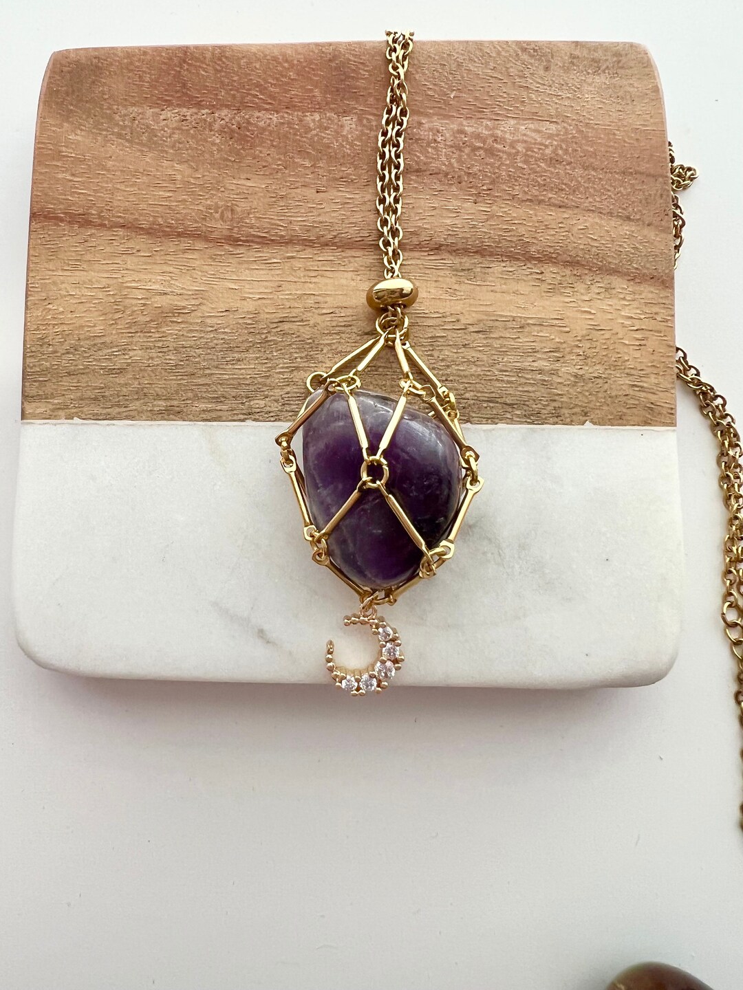 Moon Gold Gem Holder Necklace Stone Holder Necklace 18k Etsy