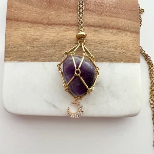 Moon Gold Gem Holder necklace, stone holder  necklace , 18k gold plated Stainless steel crystal holder necklace , interchangeable Stone neck