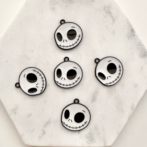 Bulk! 5 pc Halloween Jack Skellington charm, Halloween planner charm, black enamel earring charm, jewelry DIY for Halloween