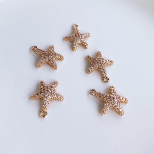 Cute 14K gold micro paved sea star charm,  sea star earring charm,  Golden Sea Star charm pendant,  Bulk! Sea Starcharm