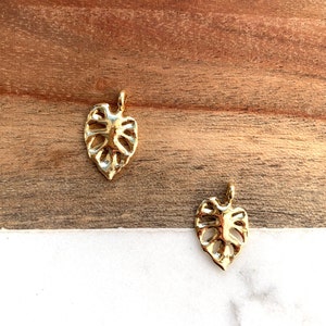 Mini golden Monstera leaf charm,  golden tropical leaf charm, Monstera leaf charm pendant, leaf pendant, Monstera leaf earring charm