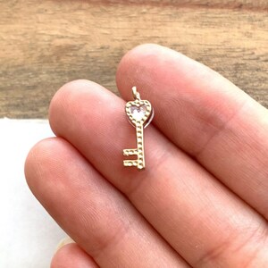 Sparkly Heart key Charm, CZ Heart Key charm, Gold CZ Key charm,  Key pendant for necklace,  necklace key pendant,  CZ key pendant