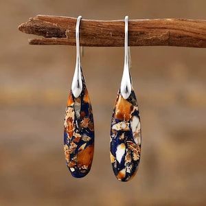Natural sea sediment earrings, Natural Stone Pendant earrings ,  Natural gemstone earrings,  Stone Earrings, natural sea sediment earrings