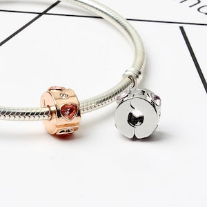 Bracelet rose gold plated safety charm, clip on charm for 4mm bracelet, rose gold tone end clip, jeweled clip charm