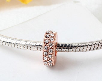 Bracelet rose gold plated spacer charm, Spacer charm for bracelet, rose gold tone Sparkly Spacer charm, CZ Spacer Charm