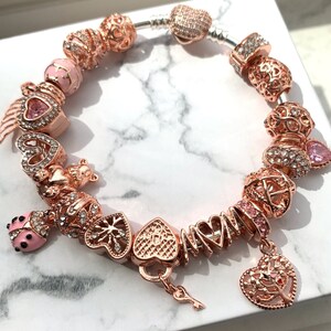 Pandora Inspired Charm Bracelet Rose 