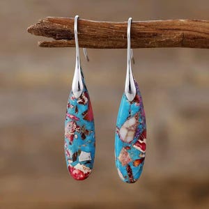 Natural sea sediment earrings, Natural Stone Pendant earrings ,  Natural gemstone earrings,  Stone Earrings, natural sea sediment earrings