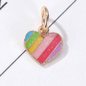 Rose Gold Rainbow heart charm for bracelet, enameled rainbow heart charm, rainbow heart charm, Rainbow Heart