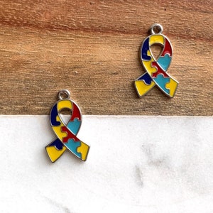 Bulk! 5 Autism Awareness charm, Autism Awareness Ribbon Charm,  Autism Awareness Pendant, Autism Awareness Keychain charm, Autism Mom charm