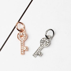 Rose gold plated key dangle charm, Rose gold key charm, Rose gold charm for bracelet making, Rose Gold key Charm