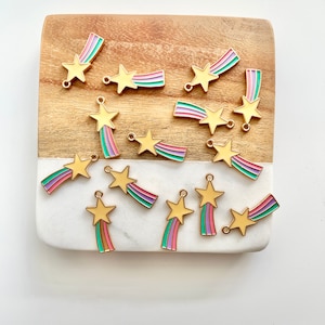 Bulk! 14 pc rainbow shooting Star charm for jewelry making, enamel star jewelry charm, rainbow Star charm, shooting star planner charm