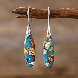 Natural sea sediment earrings, Natural Stone Pendant earrings ,  Natural gemstone earrings,  Stone Earrings, natural sea sediment earrings