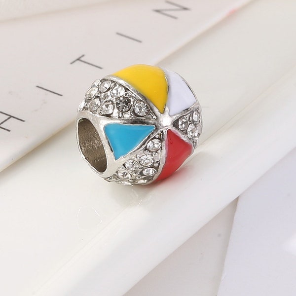 Cute enameled summer volleyball charm for bracelet making, volleyball charm for bracelet, bracelet volleyball charm, beach ball charm