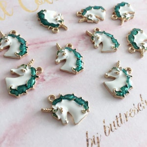 Bulk! 5 pc Unicorn enameled pendant, enamel shimmer unicorn craft charm, unicorn choker charm, unicorn earring charm