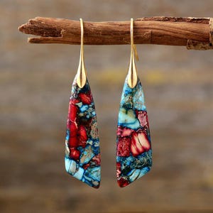 Natural sea sediment earrings, Natural Stone Pendant earrings ,  Natural gemstone earrings,  Stone Earrings, natural sea sediment earrings