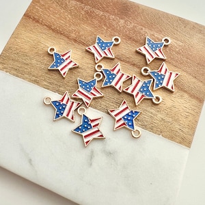 Bulk! 10Pc American flag Star charm,  Memorial Day jewelry charm, american flag Charm, American Flag pendant, 4th of July charm
